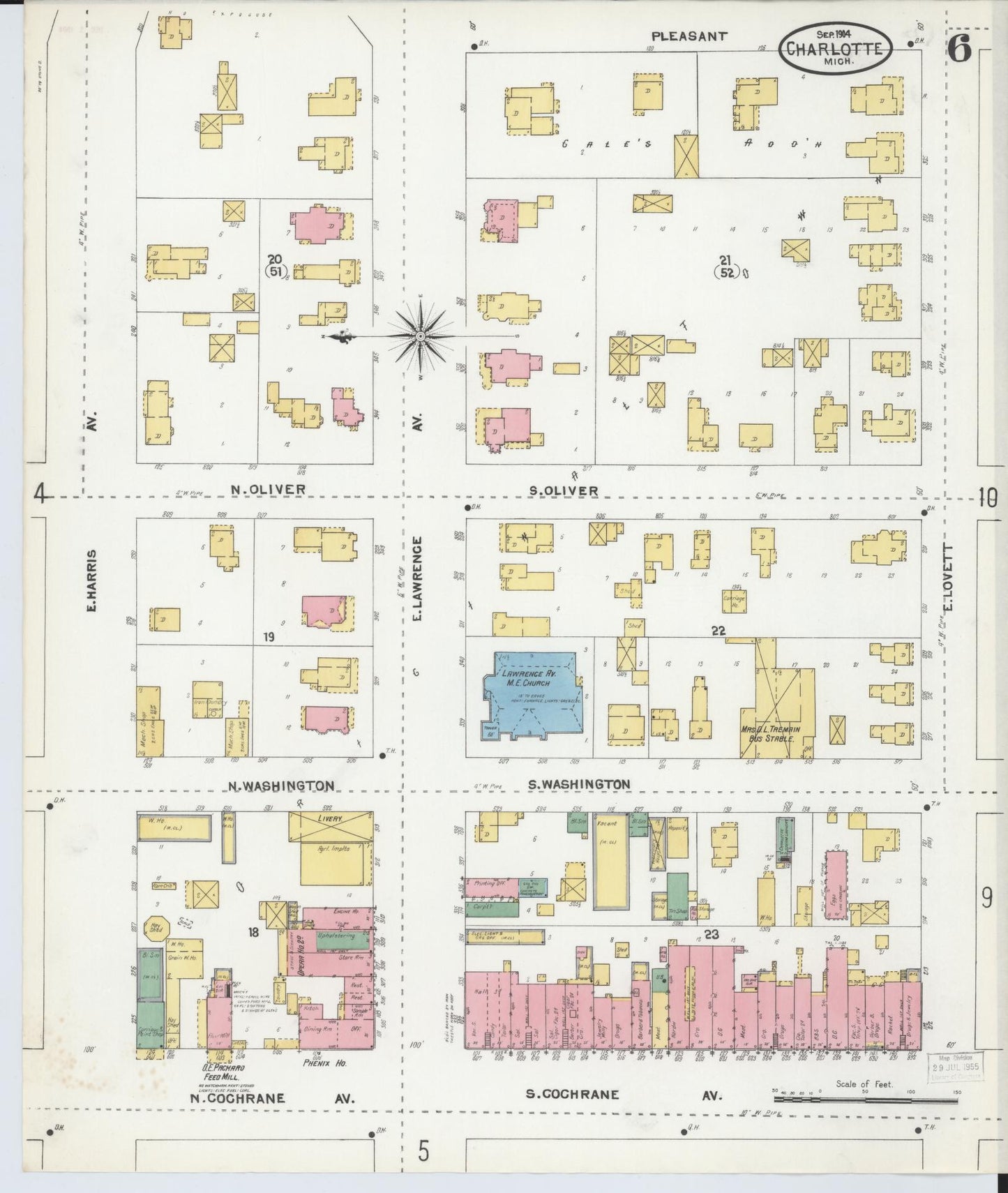 Sanborn Fire Insurance Map from Charlotte, Eaton County, Michigan (1904), Sheet #0006 - Complete Map Set gallery image, historic Sanborn map, vintage wall art, Michigan Michigan