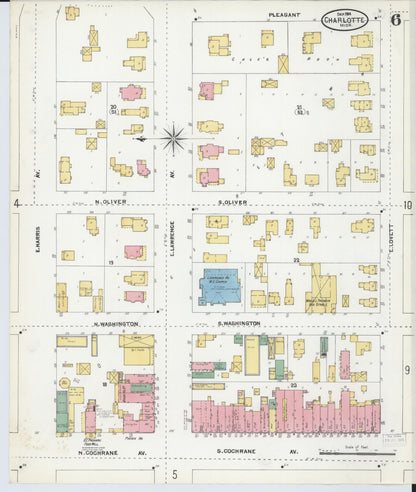 Sanborn Fire Insurance Map from Charlotte, Eaton County, Michigan (1904), Sheet #0006 - Complete Map Set gallery image, historic Sanborn map, vintage wall art, Michigan Michigan