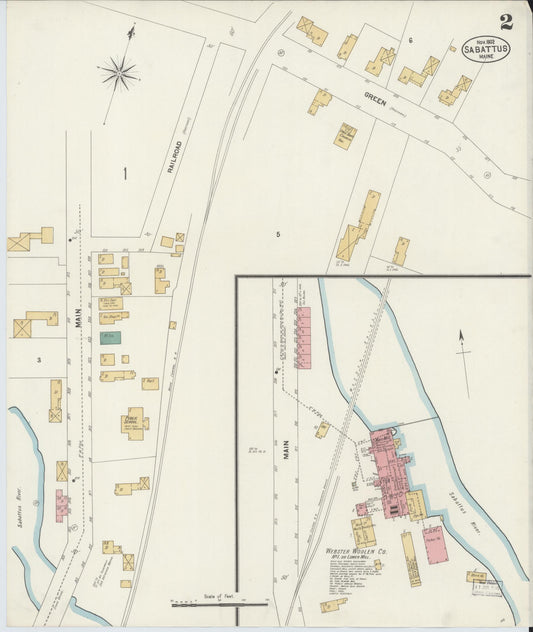 Sanborn Fire Insurance Map from Sabattus, Androscoggin County, Maine (1902), Sheet #0002 - Historic Sanborn Fire Insurance Map Print, vintage old map wall art, antique decor, genealogy gift, Maine Maine map