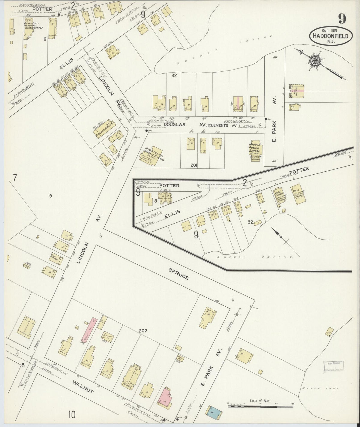 Sanborn Fire Insurance Map from Haddonfield, Camden County, New Jersey (1914), Sheet #0009 - Complete Map Set gallery image, historic Sanborn map, vintage wall art, New Jersey New Jersey
