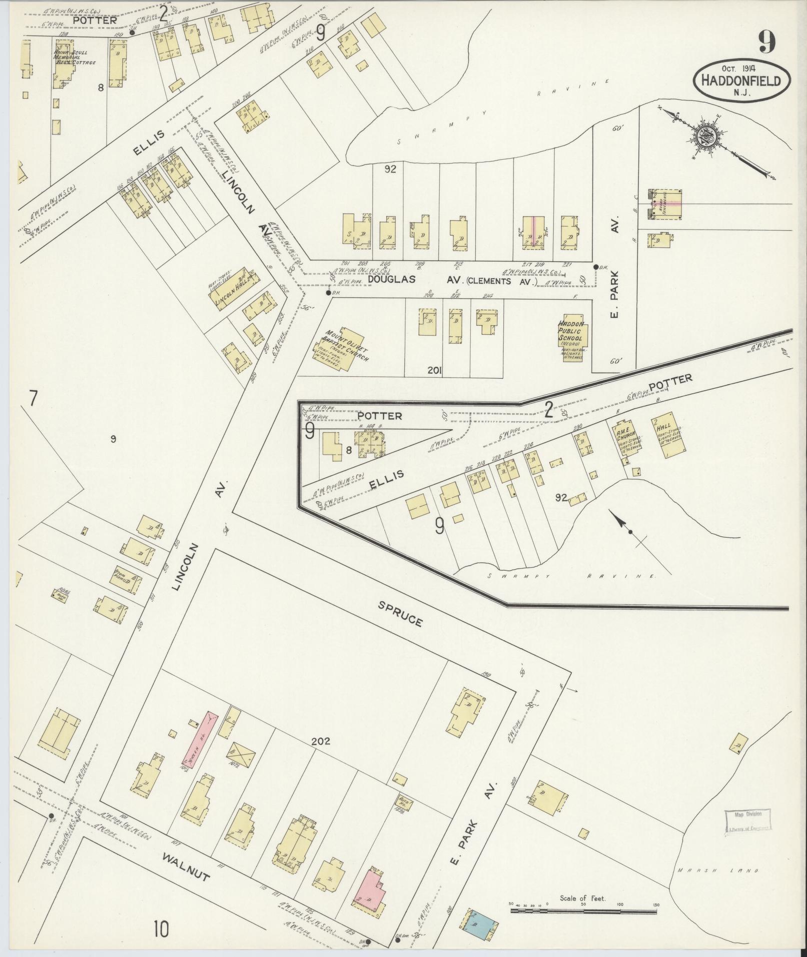 Sanborn Fire Insurance Map from Haddonfield, Camden County, New Jersey (1914), Sheet #0009 - Complete Map Set gallery image, historic Sanborn map, vintage wall art, New Jersey New Jersey