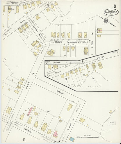Sanborn Fire Insurance Map from Haddonfield, Camden County, New Jersey (1914), Sheet #0009 - Complete Map Set gallery image, historic Sanborn map, vintage wall art, New Jersey New Jersey