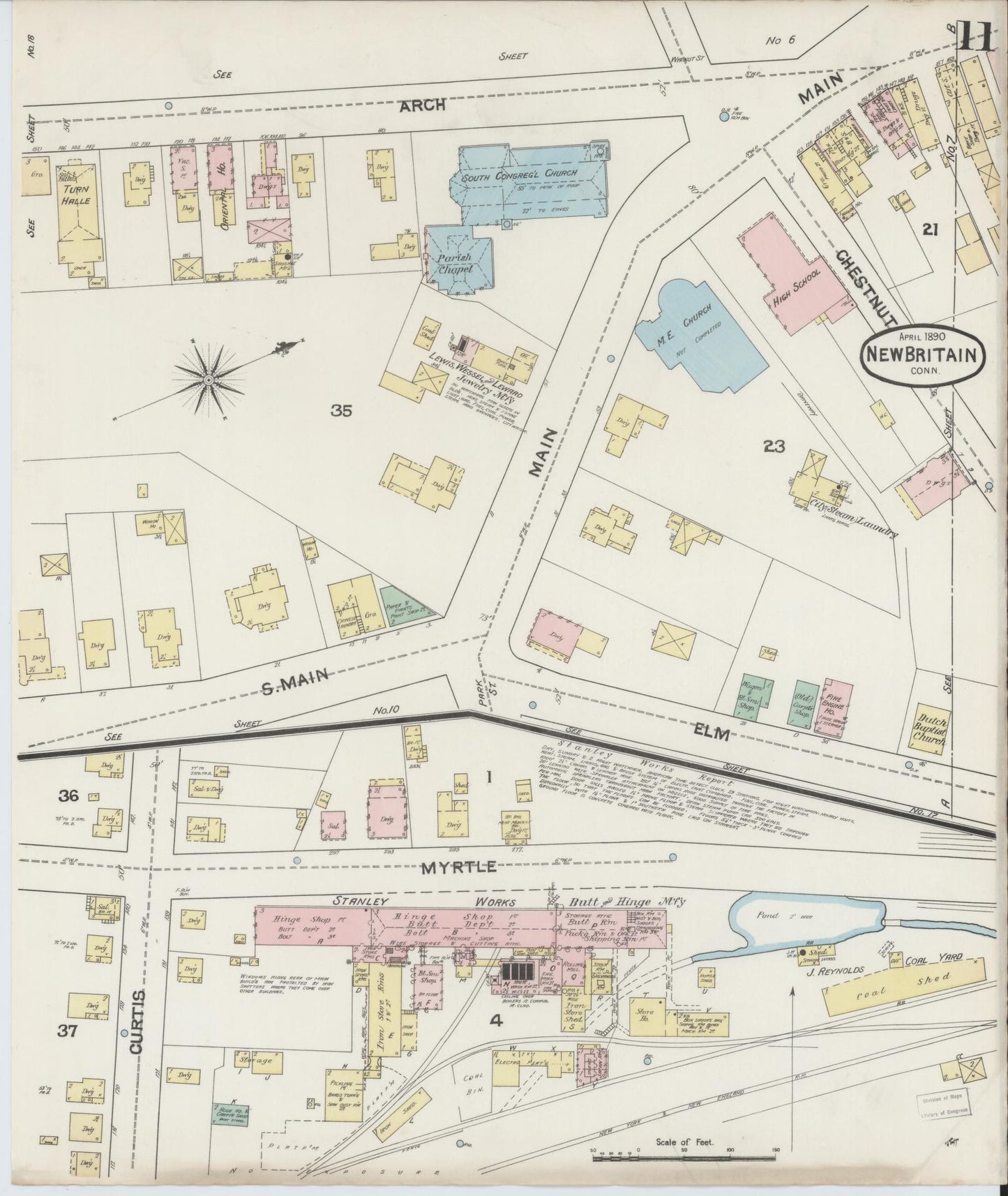 Sanborn Fire Insurance Map from New Britain, Hartford County, Connecticut (1890), Sheet #0011 - Complete Map Set gallery image, historic Sanborn map, vintage wall art, Connecticut Connecticut