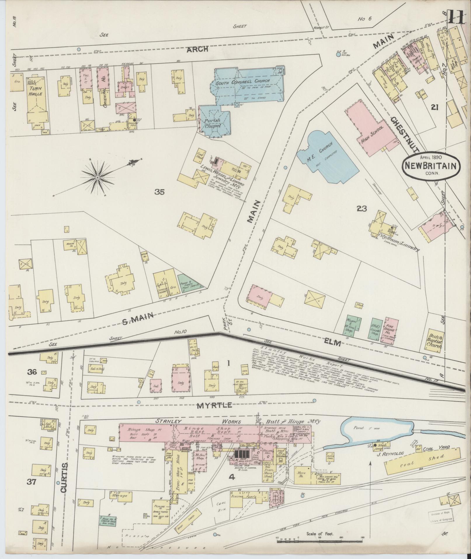 Sanborn Fire Insurance Map from New Britain, Hartford County, Connecticut (1890), Sheet #0011 - Complete Map Set gallery image, historic Sanborn map, vintage wall art, Connecticut Connecticut