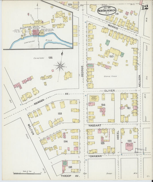 Sanborn Fire Insurance Map from New Brunswick, Middlesex County, New Jersey (1892), Sheet #0012 - Historic Sanborn Fire Insurance Map Print, vintage old map wall art, antique decor, genealogy gift, New Jersey New Jersey map