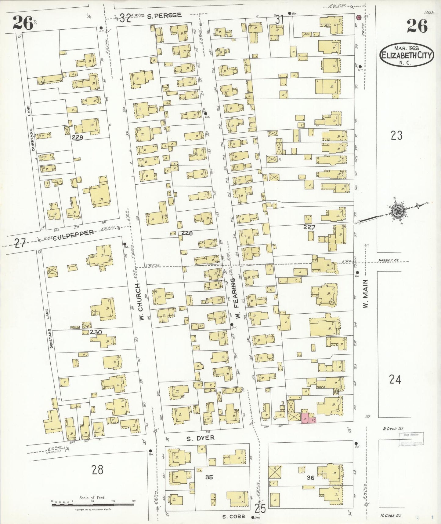 Sanborn Fire Insurance Map from Elizabeth City, Pasquotank County, North Carolina (1923), Sheet #0026 - Complete Map Set gallery image, historic Sanborn map, vintage wall art, North Carolina North Carolina