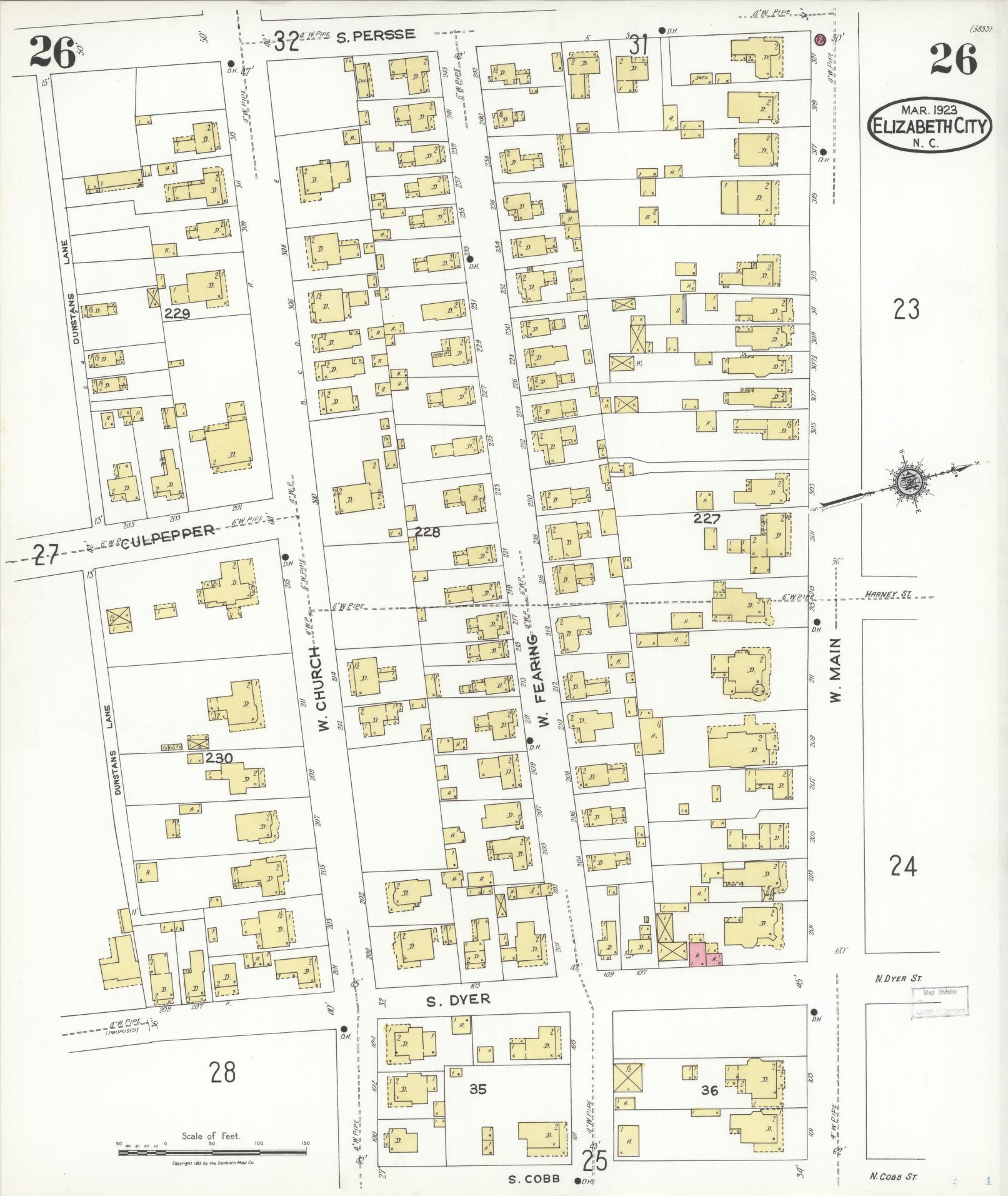 Sanborn Fire Insurance Map from Elizabeth City, Pasquotank County, North Carolina (1923), Sheet #0026 - Complete Map Set gallery image, historic Sanborn map, vintage wall art, North Carolina North Carolina