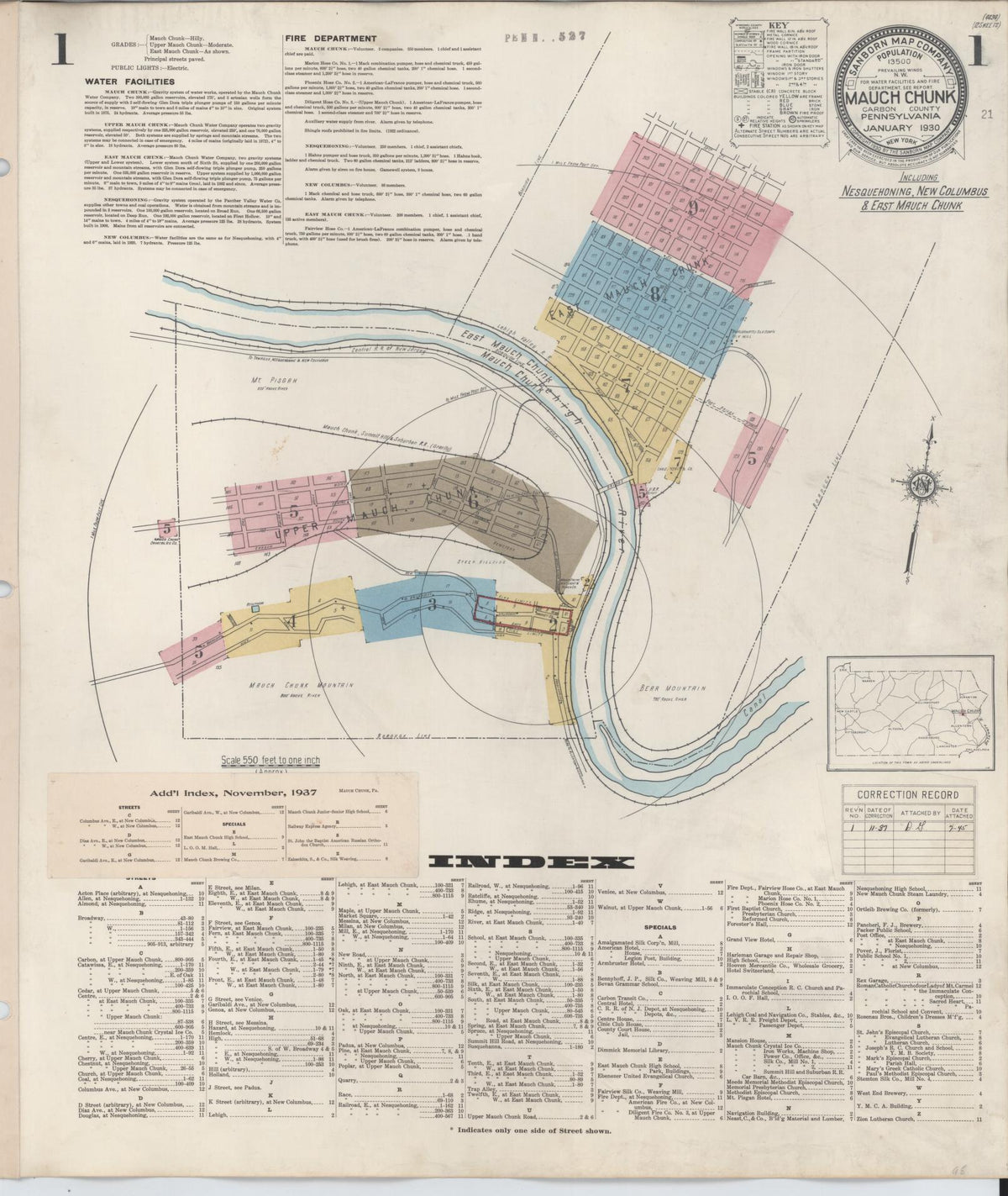 Sanborn Fire Insurance Map from Mauch Chunk, Carbon County, Pennsylvania (1930), Sheet #0001 - Complete Map Set gallery image, historic Sanborn map, vintage wall art, Pennsylvania Pennsylvania