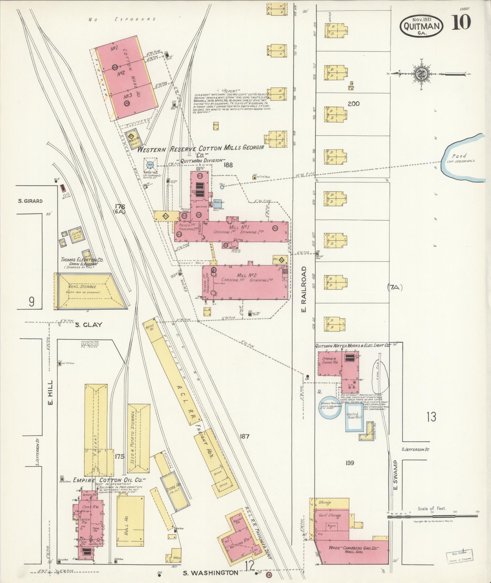 Sanborn Fire Insurance Map from Quitman, Brooks County, Georgia (1921), Sheet #0010 - Complete Map Set gallery image, historic Sanborn map, vintage wall art, Georgia Georgia