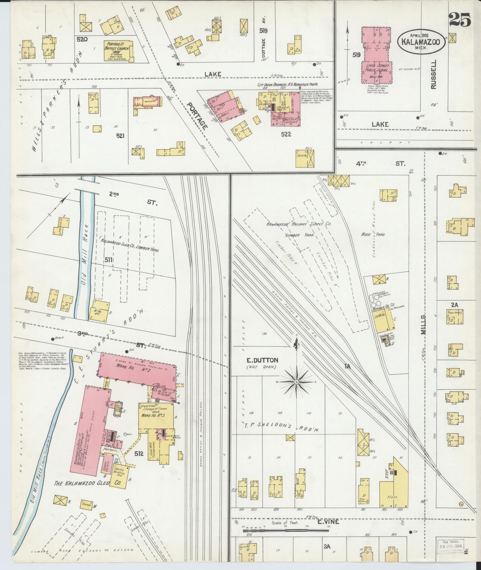 Sanborn Fire Insurance Map from Kalamazoo, Kalamazoo County, Michigan (1902), Sheet #0025 - Complete Map Set gallery image, historic Sanborn map, vintage wall art, Michigan Michigan