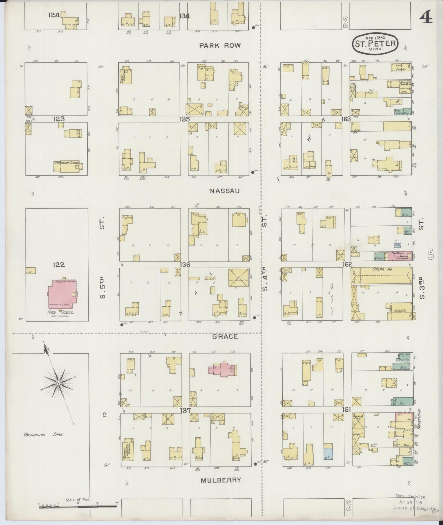 Sanborn Fire Insurance Map from Saint Peter, Nicollet County, Minnesota (1894), Sheet #0004 - Complete Map Set gallery image, historic Sanborn map, vintage wall art, Minnesota Minnesota