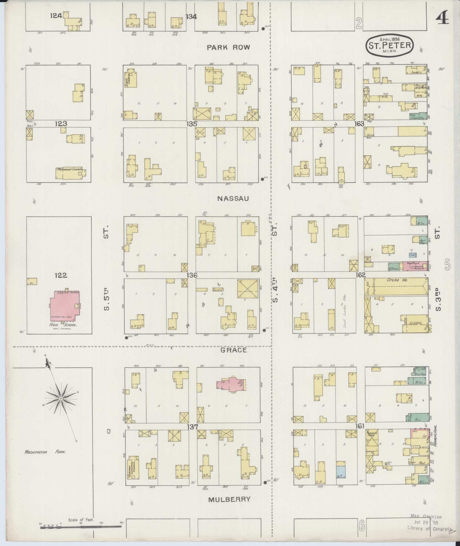 Sanborn Fire Insurance Map from Saint Peter, Nicollet County, Minnesota (1894), Sheet #0004 - Complete Map Set gallery image, historic Sanborn map, vintage wall art, Minnesota Minnesota