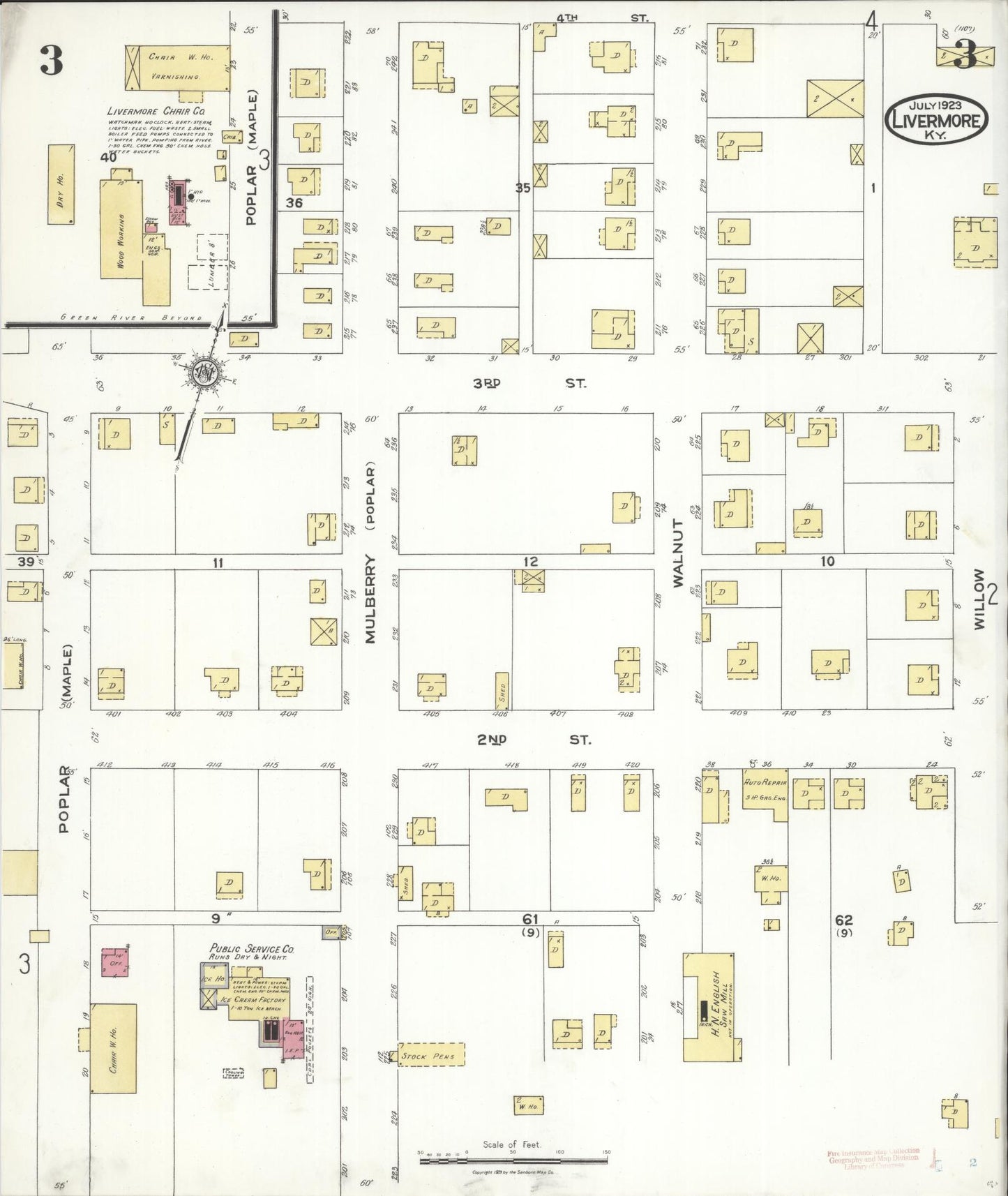 Sanborn Fire Insurance Map from Livermore, Mclean County, Kentucky (1923), Sheet #0003 - Complete Map Set gallery image, historic Sanborn map, vintage wall art, Kentucky Kentucky