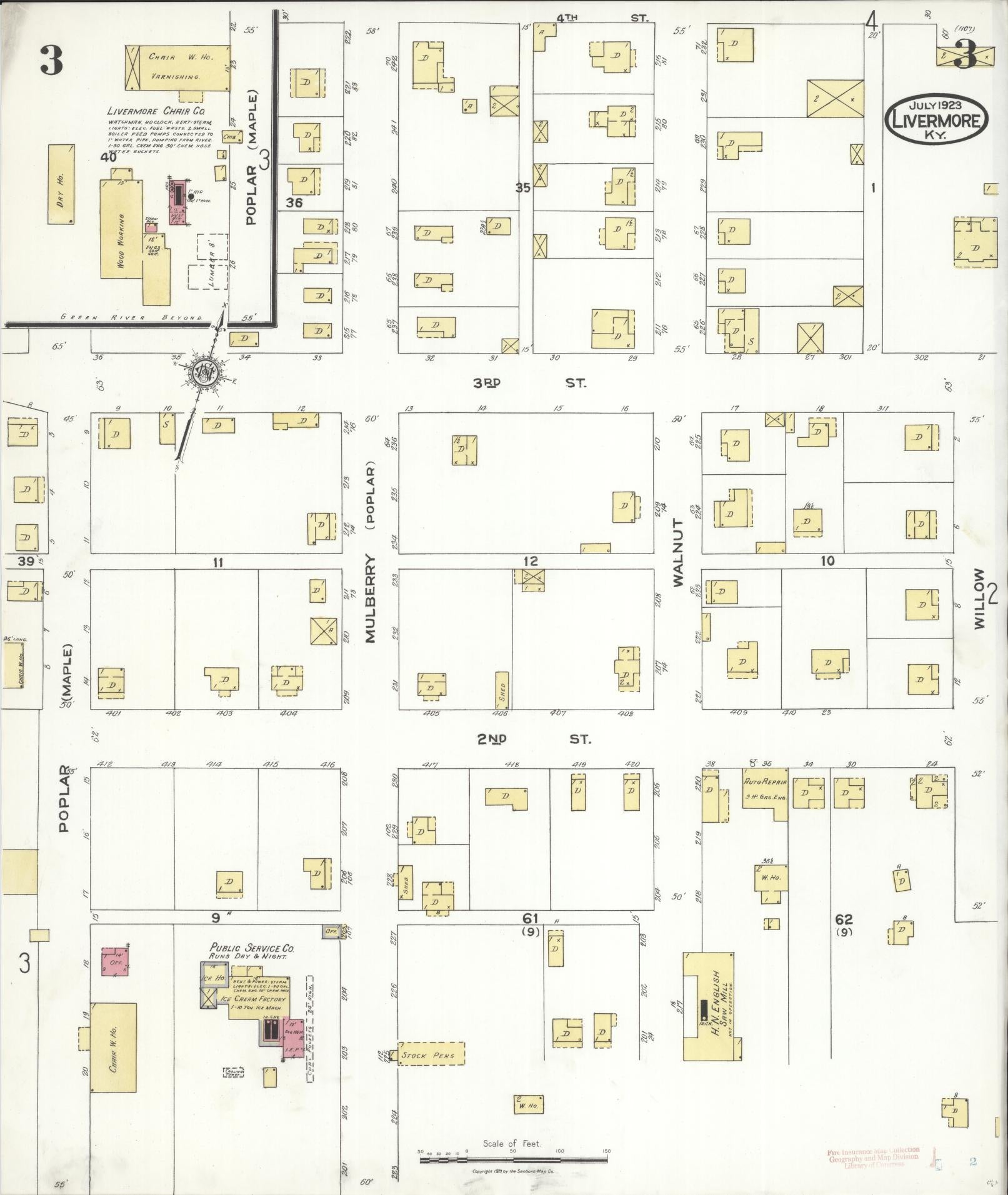 Sanborn Fire Insurance Map from Livermore, Mclean County, Kentucky (1923), Sheet #0003 - Complete Map Set gallery image, historic Sanborn map, vintage wall art, Kentucky Kentucky