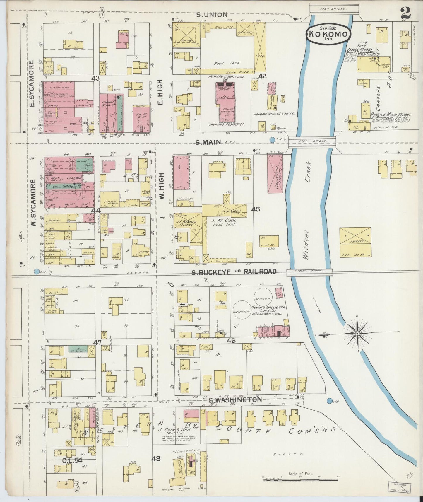 Sanborn Fire Insurance Map from Kokomo, Howard County, Indiana (1892), Sheet #0002 - Complete Map Set gallery image, historic Sanborn map, vintage wall art, Indiana Indiana