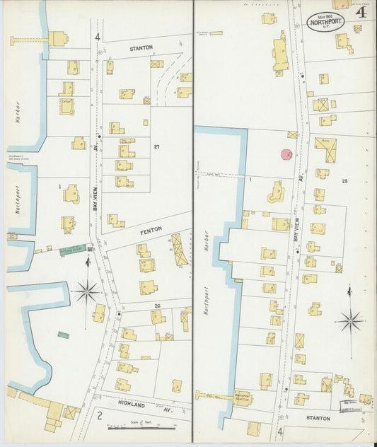 Sanborn Fire Insurance Map from Northport, Suffolk County, New York (1902), Sheet #0004 - Historic Sanborn Fire Insurance Map Print, vintage old map wall art, antique decor, genealogy gift, New York New York map
