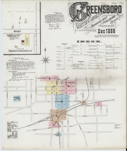 Sanborn Fire Insurance Map from Greensboro, Guilford County, North Carolina (1888), Sheet #0001 - Historic Sanborn Fire Insurance Map Print, vintage old map wall art, antique decor, genealogy gift, North Carolina North Carolina map