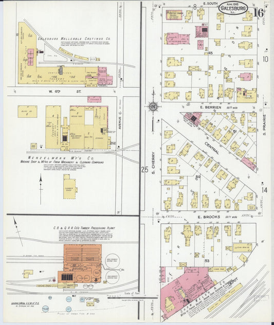 Sanborn Fire Insurance Map from Galesburg, Knox County, Illinois (1918), Sheet #0016 - Historic Sanborn Fire Insurance Map Print, vintage old map wall art, antique decor, genealogy gift, Illinois Illinois map