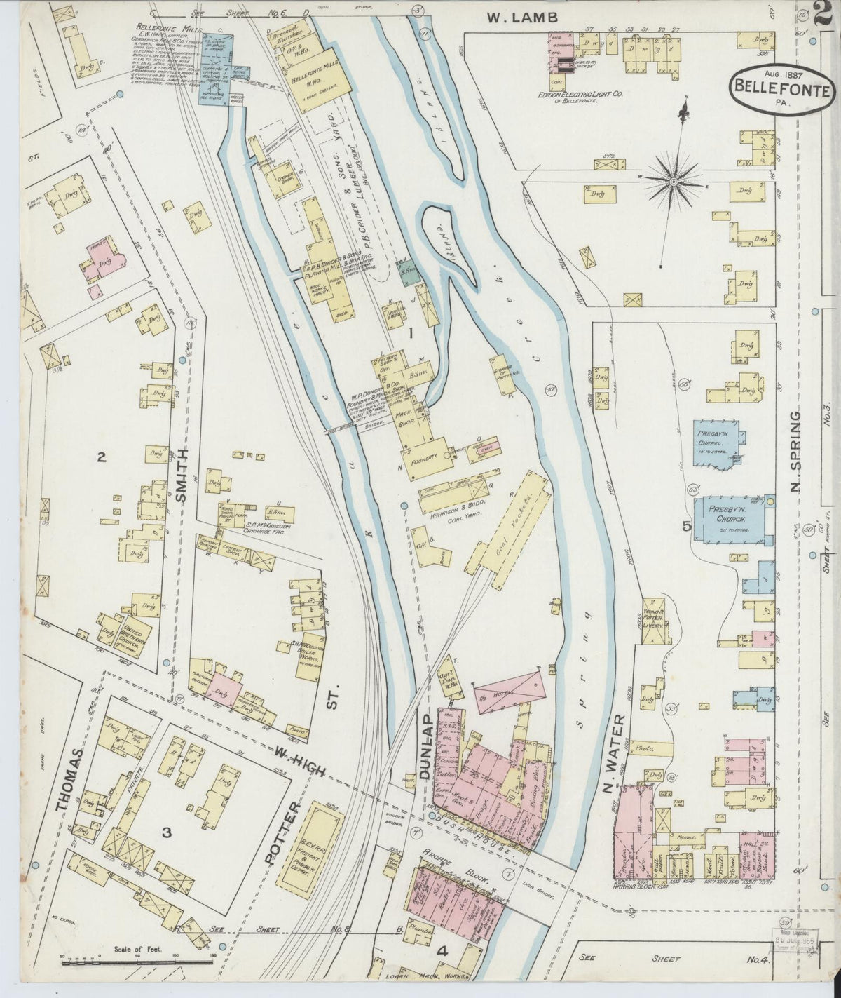 Sanborn Fire Insurance Map from Bellefonte, Centre County, Pennsylvania (1887), Sheet #0002 - Complete Map Set gallery image, historic Sanborn map, vintage wall art, Pennsylvania Pennsylvania