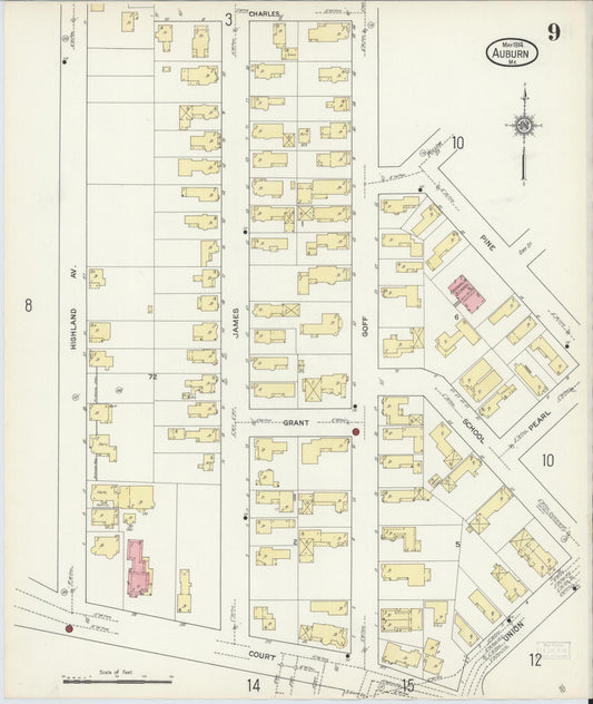 Sanborn Fire Insurance Map from Auburn, Androscoggin County, Maine (1914), Sheet #0009 - Historic Sanborn Fire Insurance Map Print, vintage old map wall art, antique decor, genealogy gift, Maine Maine map