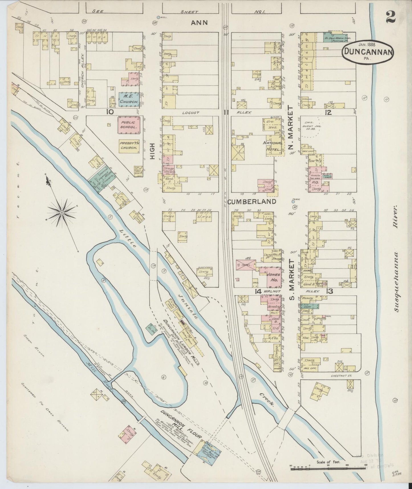 Sanborn Fire Insurance Map from Duncannon, Perry County, Pennsylvania (1888), Sheet #0002 - Complete Map Set gallery image, historic Sanborn map, vintage wall art, Pennsylvania Pennsylvania