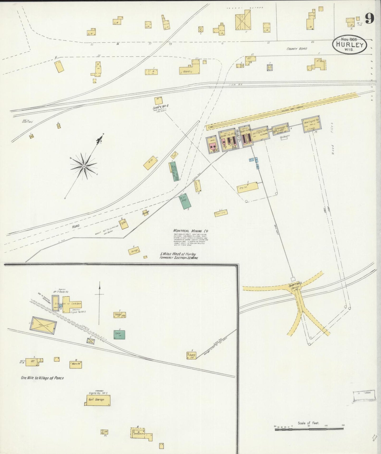 Sanborn Fire Insurance Map from Hurley, Iron County, Wisconsin (1905), Sheet #0009 - Historic Sanborn Fire Insurance Map Print, vintage old map wall art, antique decor, genealogy gift, Wisconsin Wisconsin map