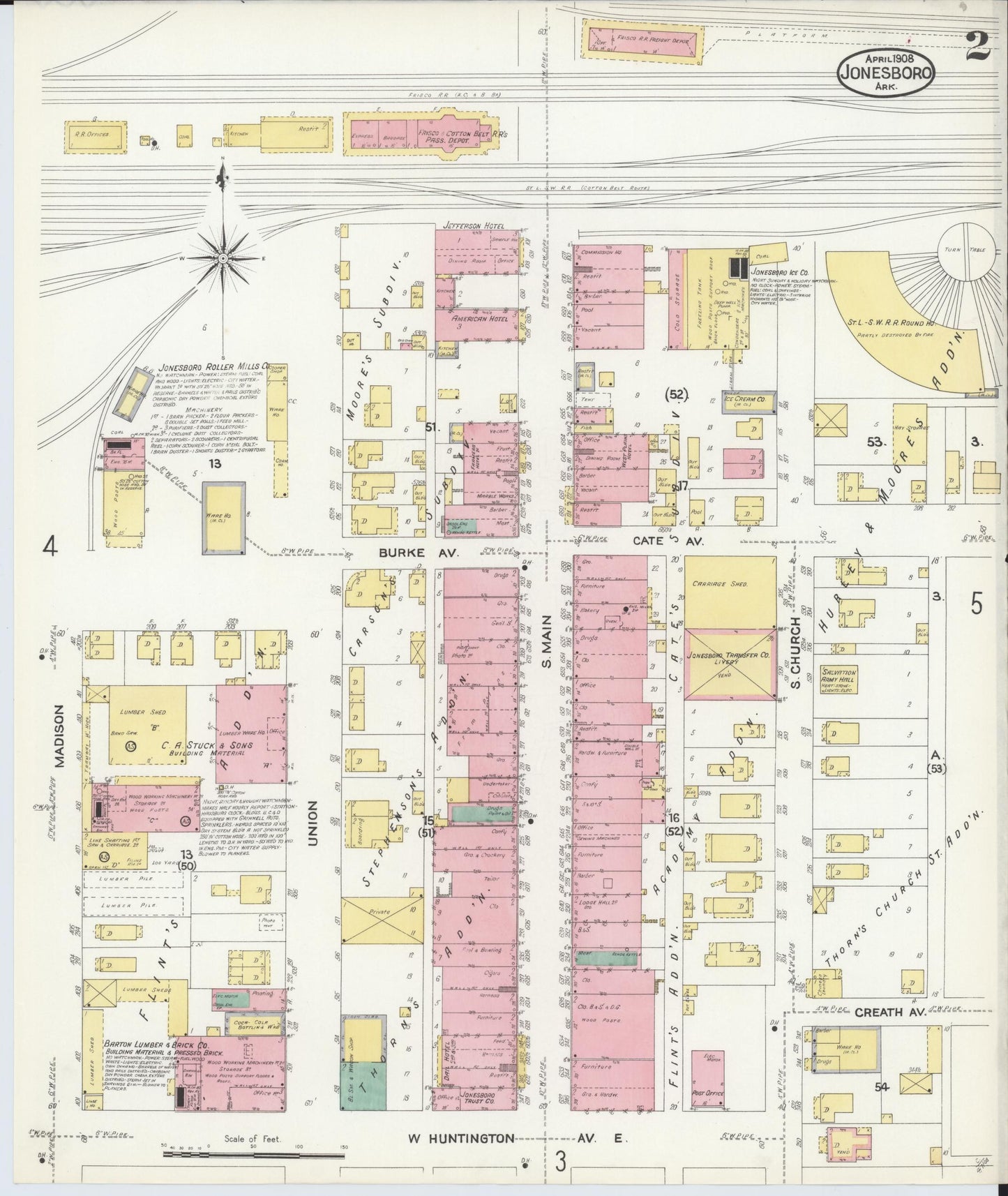 Sanborn Fire Insurance Map from Jonesboro, Craighead County, Arkansas (1908), Sheet #0002 - Complete Map Set gallery image, historic Sanborn map, vintage wall art, Arkansas Arkansas