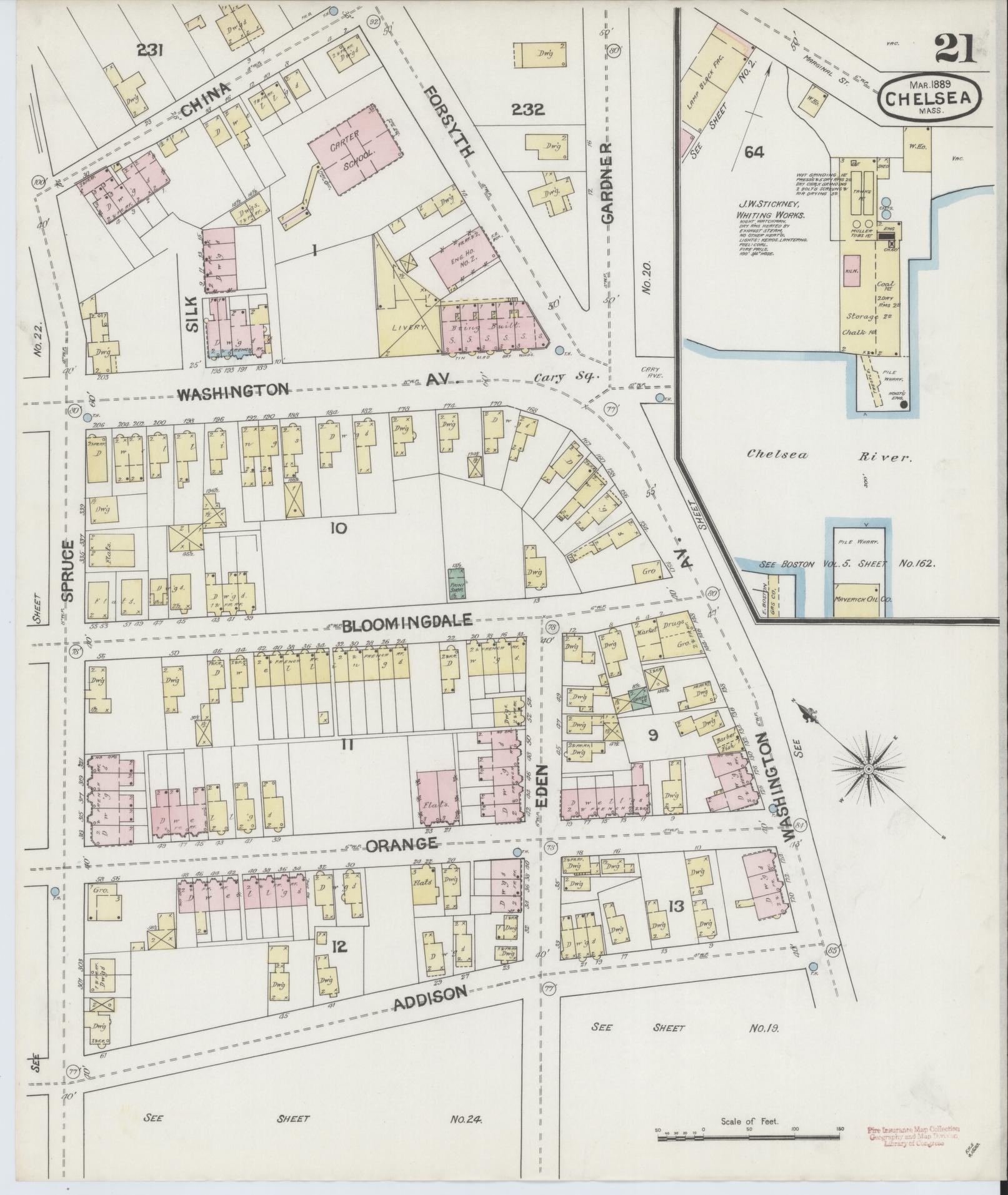 Sanborn Fire Insurance Map from Chelsea, Suffolk County, Massachusetts (1889), Sheet #0021 - Complete Map Set gallery image, historic Sanborn map, vintage wall art, Massachusetts Massachusetts