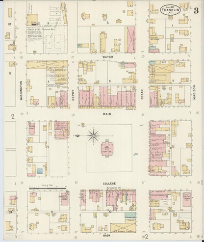 Sanborn Fire Insurance Map from Franklin, Simpson County, Kentucky (1897), Sheet #0003 - Complete Map Set gallery image, historic Sanborn map, vintage wall art, Kentucky Kentucky