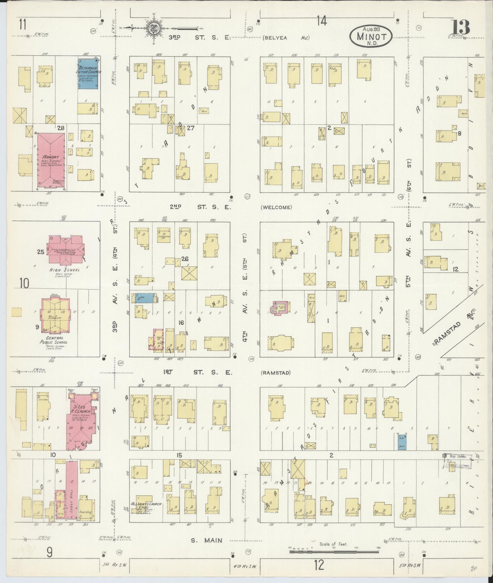 Sanborn Fire Insurance Map from Minot, Ward County, North Dakota (1913), Sheet #0013 - Complete Map Set gallery image, historic Sanborn map, vintage wall art, North Dakota North Dakota