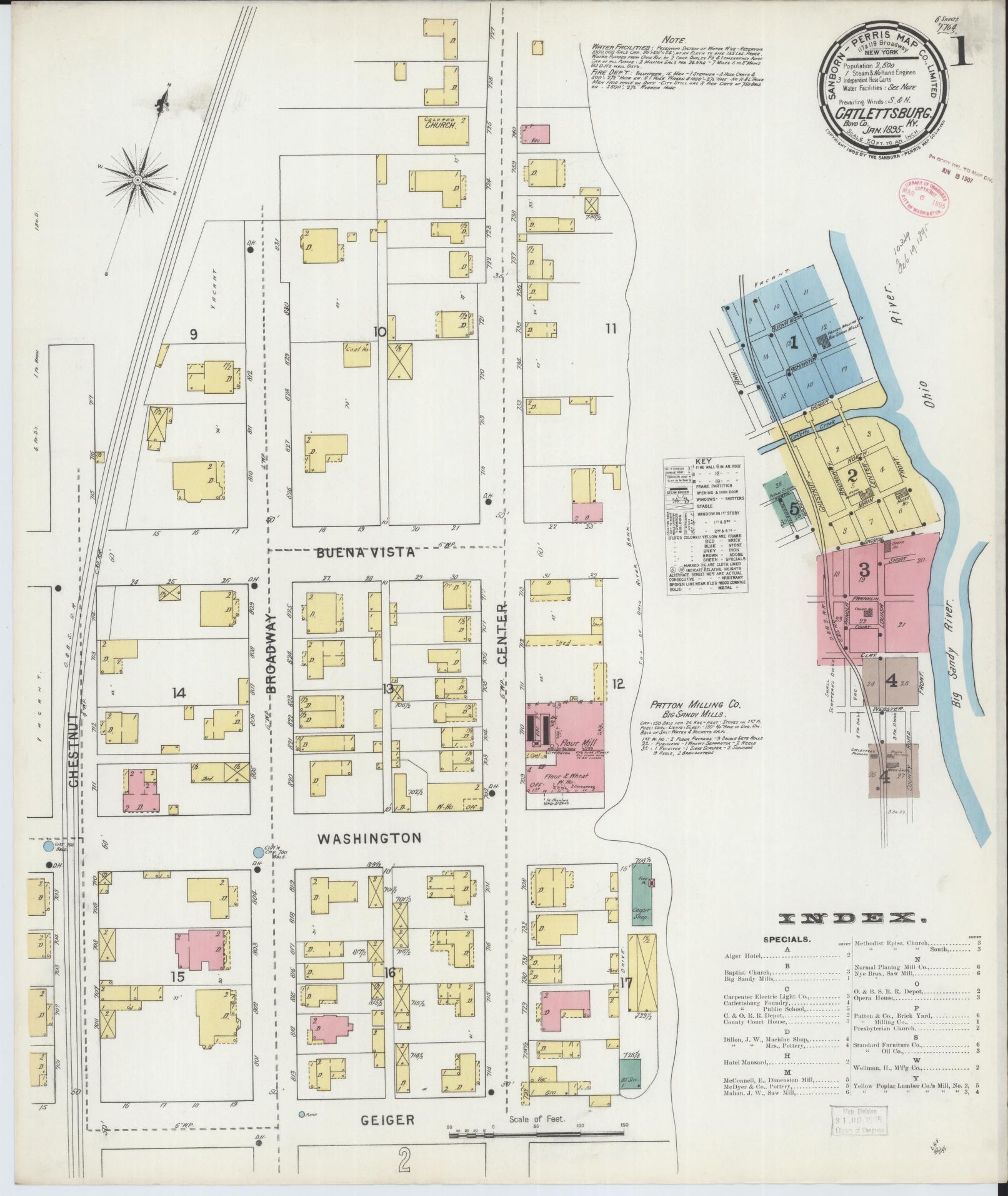 Sanborn Fire Insurance Map from Catlettsburg, Boyd County, Kentucky (1895), Sheet #0001 - Historic Sanborn Fire Insurance Map Print, vintage old map wall art, antique decor, genealogy gift, Kentucky Kentucky map