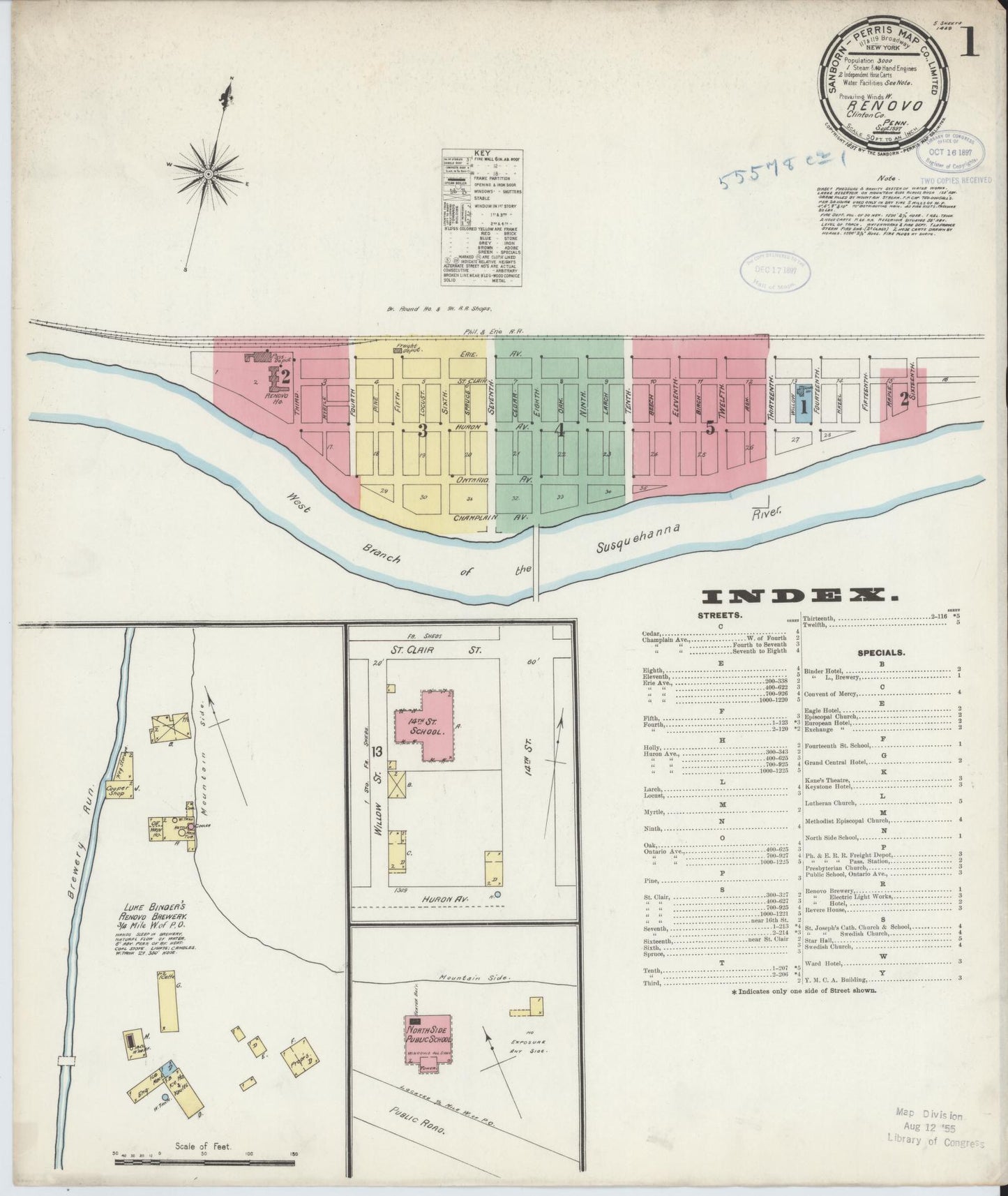Sanborn Fire Insurance Map from Renovo, Clinton County, Pennsylvania (1897), Sheet #0001 - Complete Map Set gallery image, historic Sanborn map, vintage wall art, Pennsylvania Pennsylvania