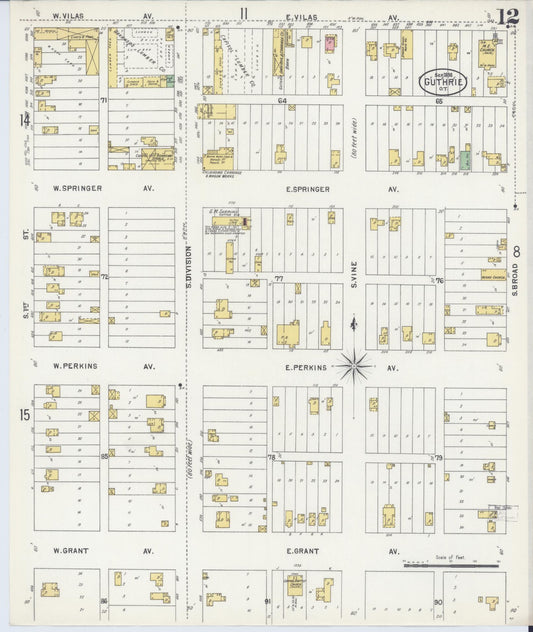 Sanborn Fire Insurance Map from Guthrie, Logan County, Oklahoma (1898), Sheet #0012 - Historic Sanborn Fire Insurance Map Print, vintage old map wall art, antique decor, genealogy gift, Oklahoma Oklahoma map
