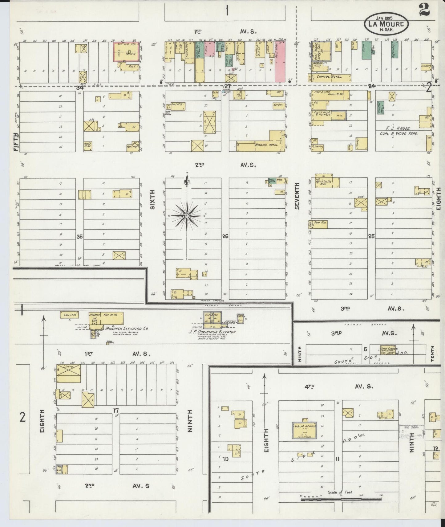 Sanborn Fire Insurance Map from La Moure, La Moure County, North Dakota (1905), Sheet #0002 - Historic Sanborn Fire Insurance Map Print, vintage old map wall art, antique decor, genealogy gift, North Dakota North Dakota map