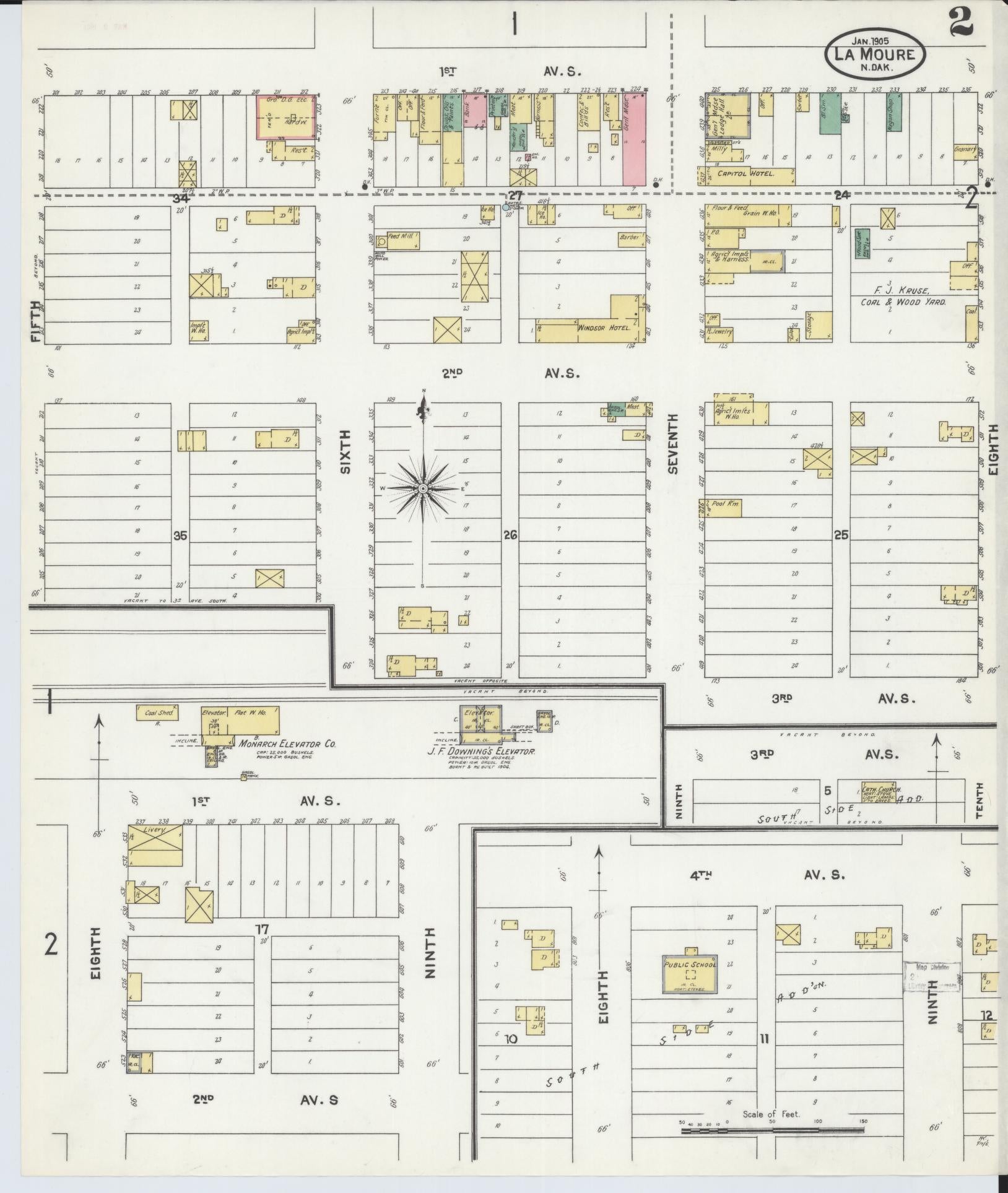 Sanborn Fire Insurance Map from La Moure, La Moure County, North Dakota (1905), Sheet #0002 - Historic Sanborn Fire Insurance Map Print, vintage old map wall art, antique decor, genealogy gift, North Dakota North Dakota map