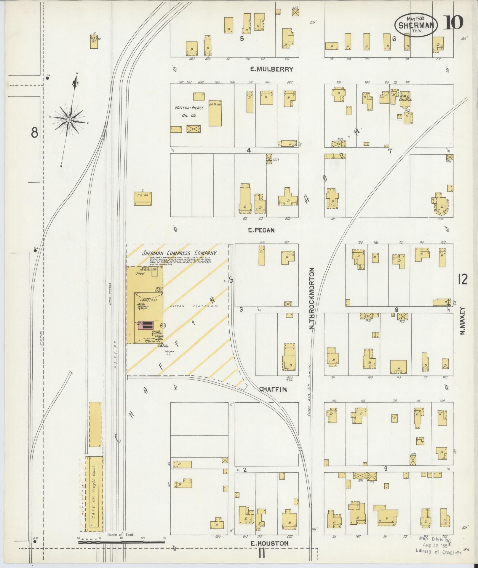 Sanborn Fire Insurance Map from Sherman, Grayson County, Texas (1902), Sheet #0010 - Historic Sanborn Fire Insurance Map Print, vintage old map wall art, antique decor, genealogy gift, Texas Texas map