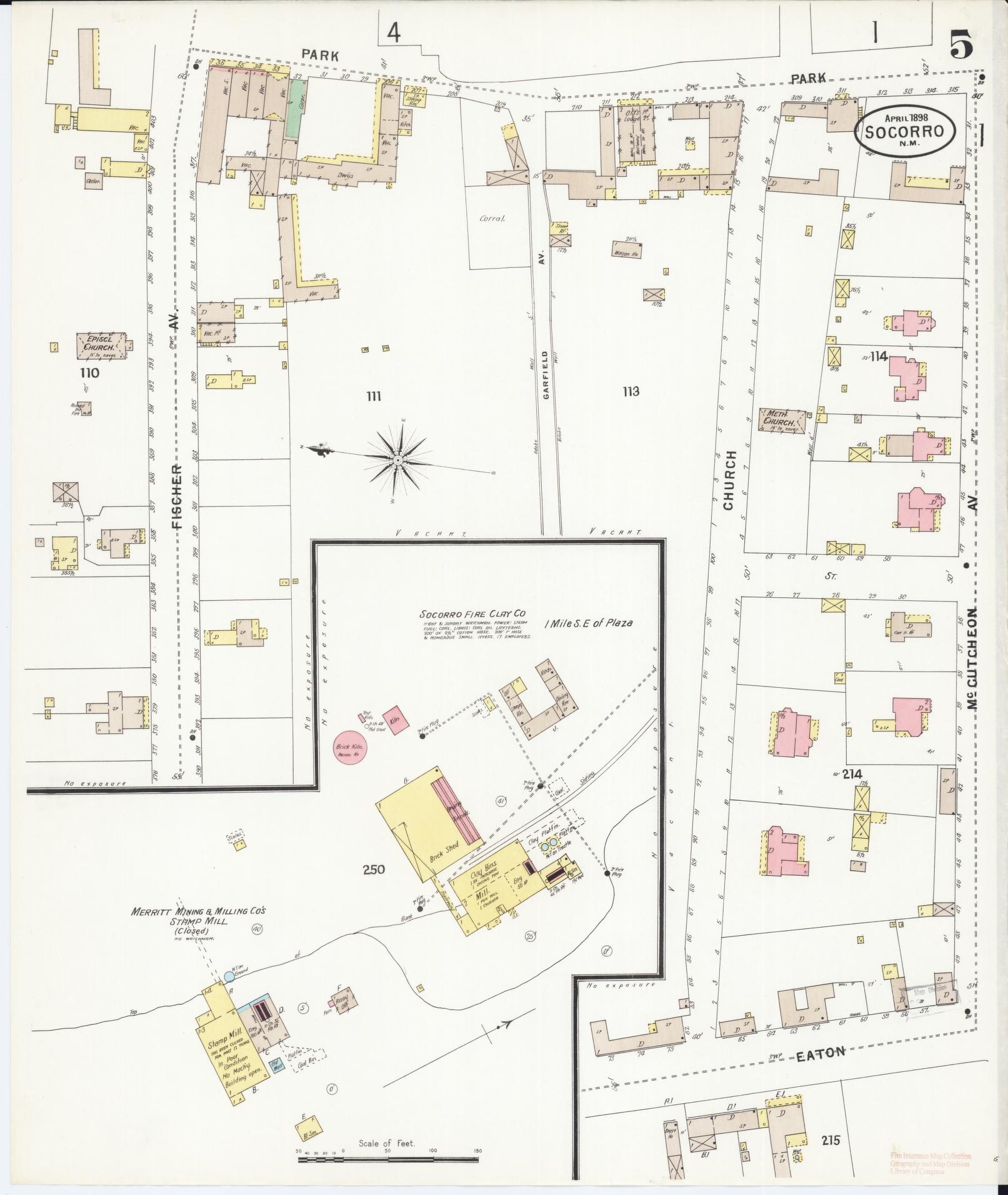 Sanborn Fire Insurance Map from Socorro, Socorro County, New Mexico (1898), Sheet #0005 - Historic Sanborn Fire Insurance Map Print, vintage old map wall art, antique decor, genealogy gift, New Mexico New Mexico map
