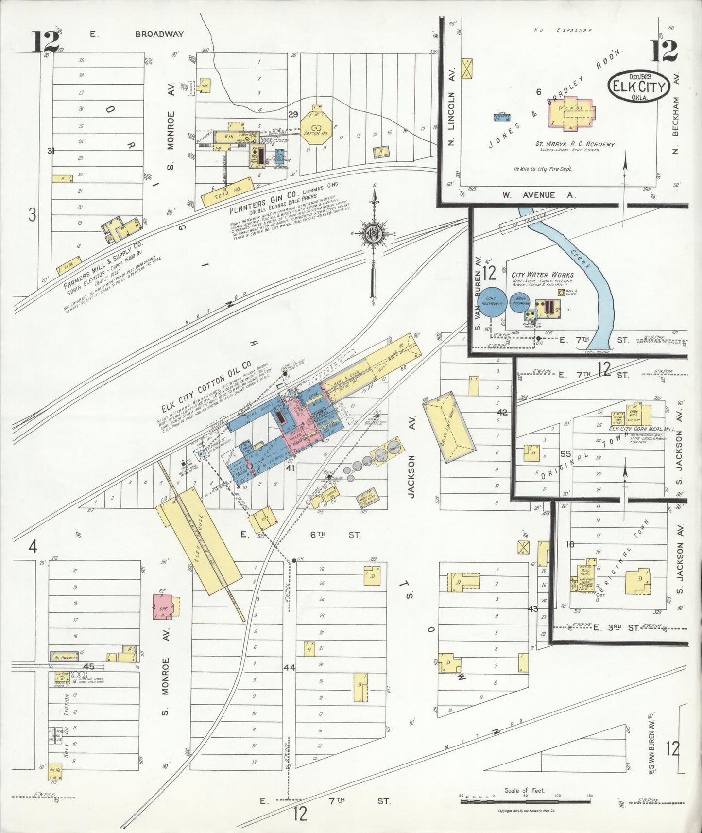 Sanborn Fire Insurance Map from Elk City, Beckham County, Oklahoma (1923), Sheet #0012 - Historic Sanborn Fire Insurance Map Print, vintage old map wall art, antique decor, genealogy gift, Oklahoma Oklahoma map
