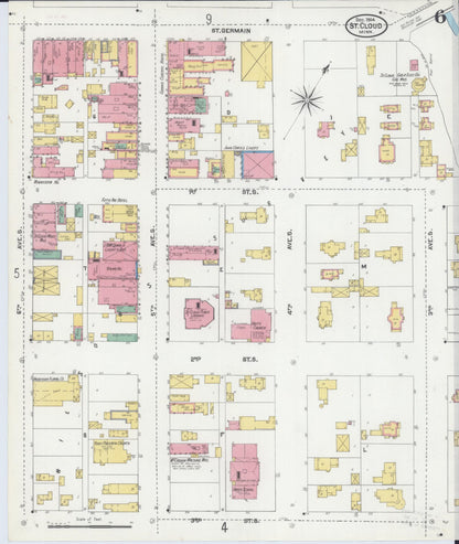 Sanborn Fire Insurance Map from Saint Cloud, Stearns, Benton, and Sherburne Counties, Minnesota (1904), Sheet #0006 - Complete Map Set gallery image, historic Sanborn map, vintage wall art, Minnesota Minnesota