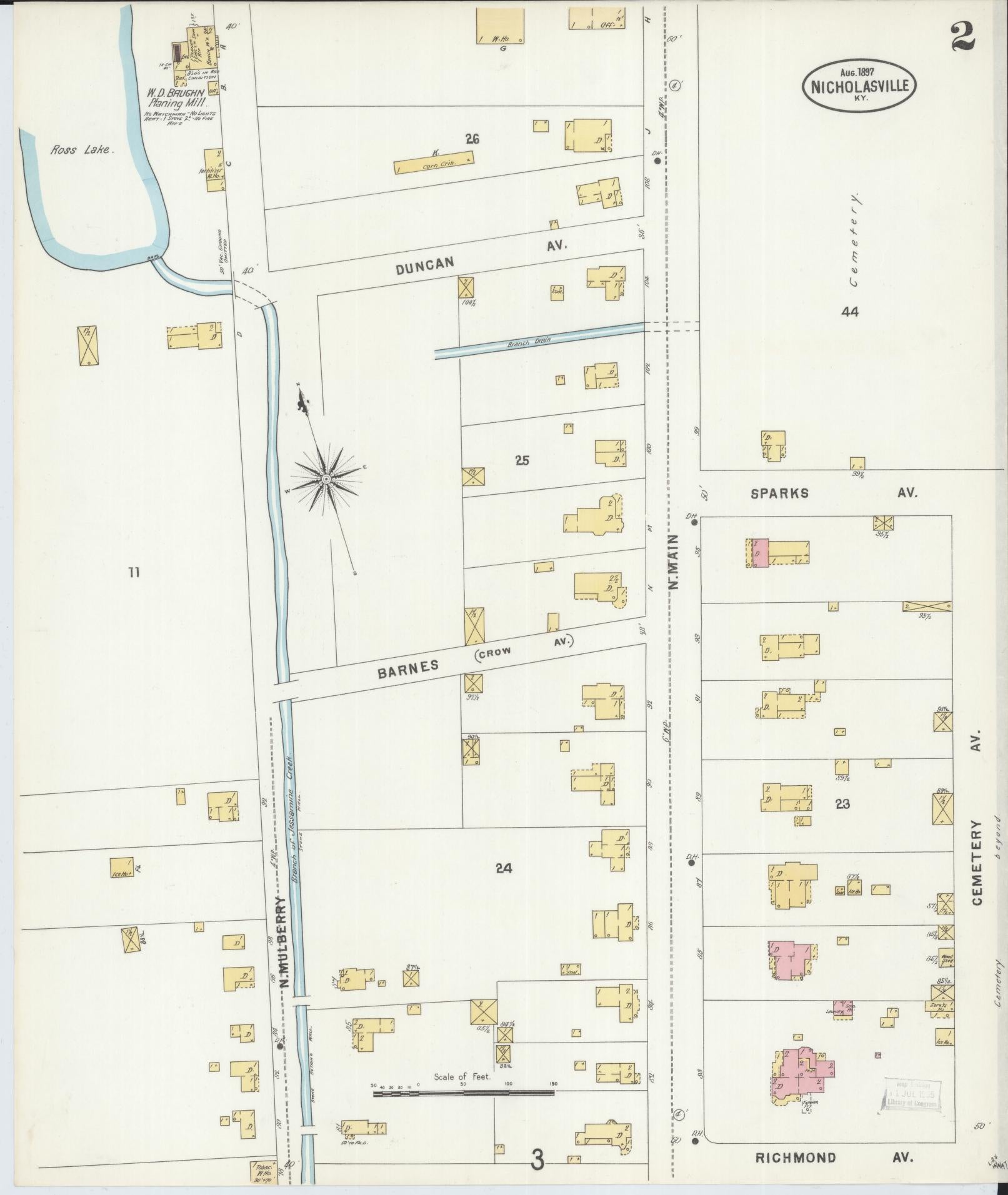 Sanborn Fire Insurance Map from Nicholasville, Jessamine County, Kentucky (1897), Sheet #0002 - Complete Map Set gallery image, historic Sanborn map, vintage wall art, Kentucky Kentucky