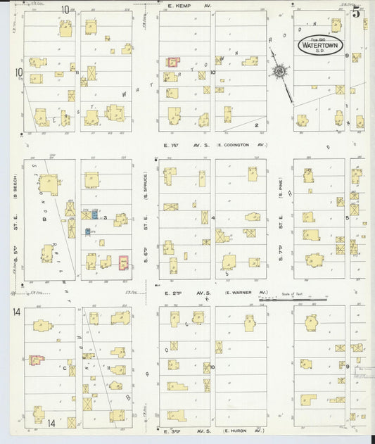 Sanborn Fire Insurance Map from Watertown, Codington County, South Dakota (1910), Sheet #0005 - Historic Sanborn Fire Insurance Map Print, vintage old map wall art, antique decor, genealogy gift, South Dakota South Dakota map