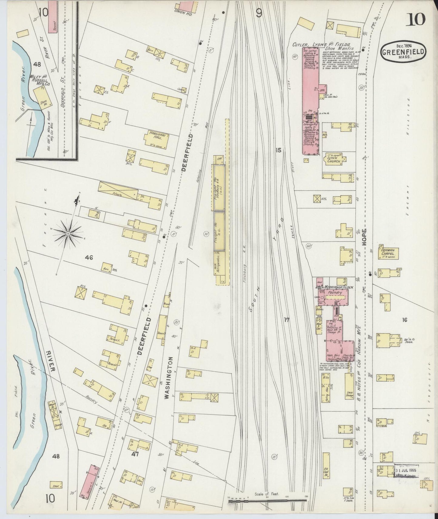 Sanborn Fire Insurance Map from Greenfield, Franklin County, Massachusetts (1896), Sheet #0010 - Complete Map Set gallery image, historic Sanborn map, vintage wall art, Massachusetts Massachusetts