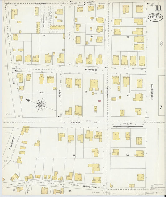 Sanborn Fire Insurance Map from Athens, Clarke County, Georgia (1903), Sheet #0011 - Historic Sanborn Fire Insurance Map Print, vintage old map wall art, antique decor, genealogy gift, Georgia Georgia map