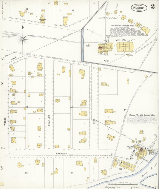 Sanborn Fire Insurance Map from Monroe, Snohomish County, Washington (1905), Sheet #0002 - Historic Sanborn Fire Insurance Map Print, vintage old map wall art, antique decor, genealogy gift, Washington Washington map