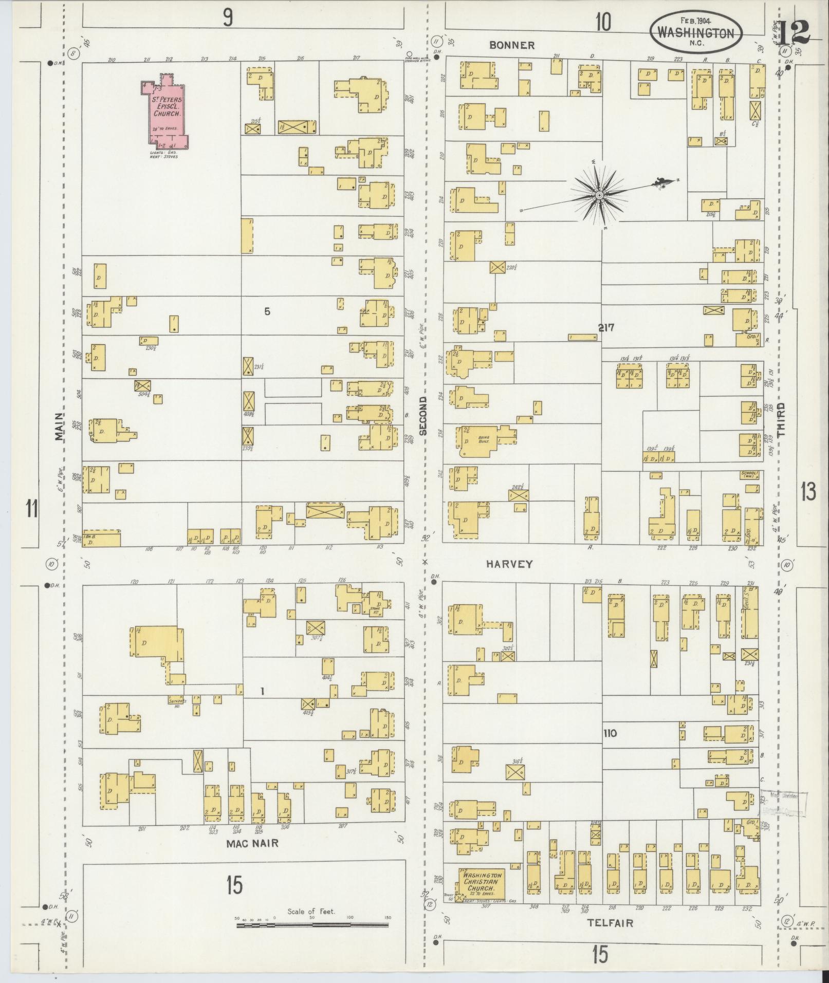 Sanborn Fire Insurance Map from Washington, Beaufort County, North Carolina (1904), Sheet #0012 - Historic Sanborn Fire Insurance Map Print, vintage old map wall art, antique decor, genealogy gift, North Carolina North Carolina map