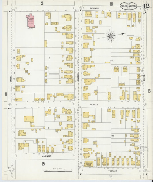 Sanborn Fire Insurance Map from Washington, Beaufort County, North Carolina (1904), Sheet #0012 - Historic Sanborn Fire Insurance Map Print, vintage old map wall art, antique decor, genealogy gift, North Carolina North Carolina map