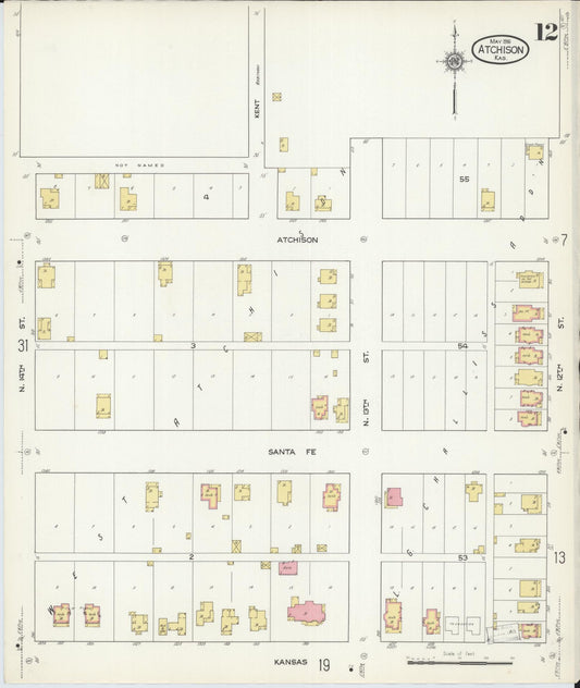 Sanborn Fire Insurance Map from Atchison, Atchison County, Kansas (1916), Sheet #0012 - Historic Sanborn Fire Insurance Map Print, vintage old map wall art, antique decor, genealogy gift, Kansas Kansas map