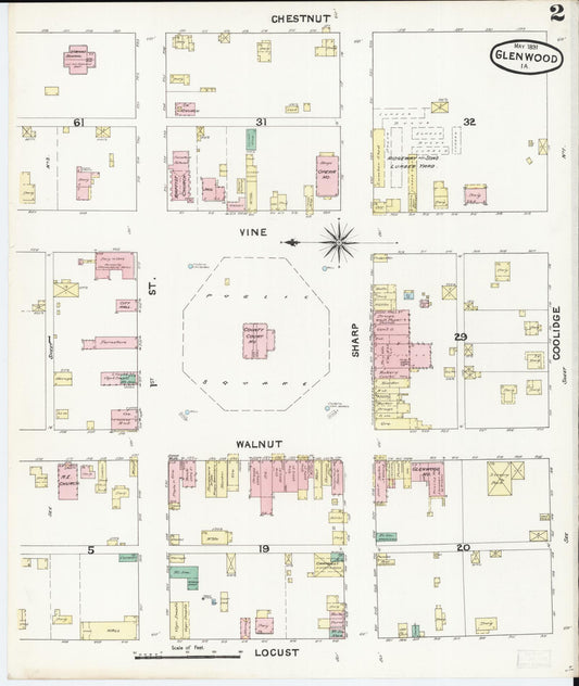 Sanborn Fire Insurance Map from Glenwood, Mills County, Iowa (1891), Sheet #0002 - Historic Sanborn Fire Insurance Map Print, vintage old map wall art