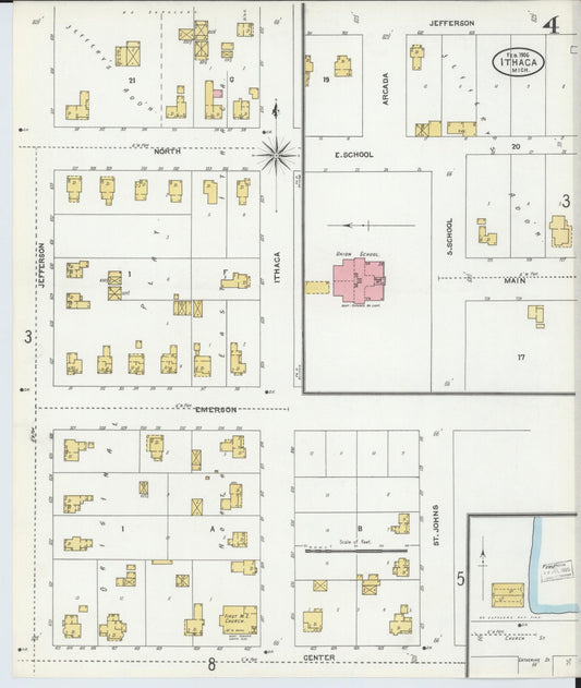Sanborn Fire Insurance Map from Ithaca, Gratiot County, Michigan (1906), Sheet #0004 - Historic Sanborn Fire Insurance Map Print, vintage old map wall art, antique decor, genealogy gift, Michigan Michigan map