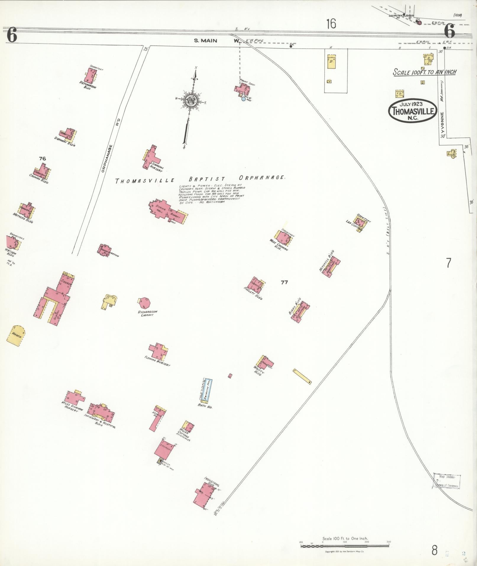 Sanborn Fire Insurance Map from Thomasville, Davidson County, North Carolina (1923), Sheet #0006 - Complete Map Set gallery image, historic Sanborn map, vintage wall art, North Carolina North Carolina